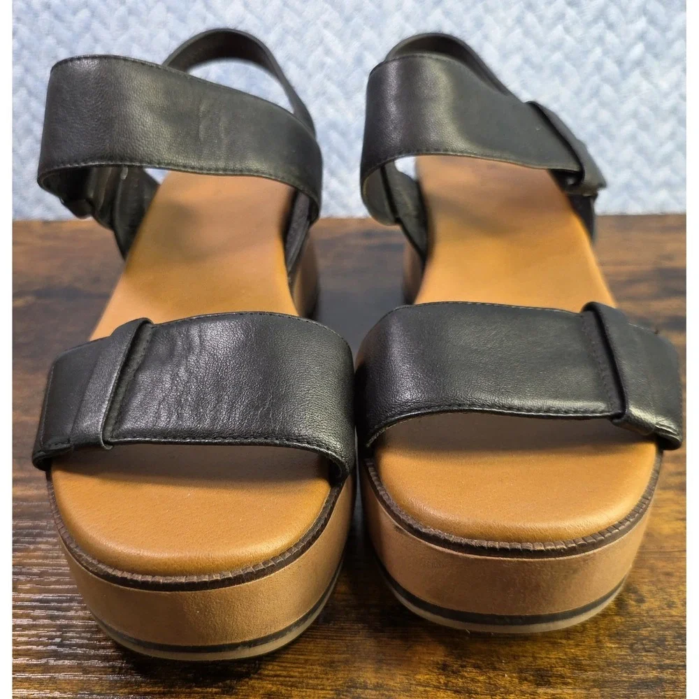 Caslon Black Leather Strappy Platform Sandal Heel Strap Size 9.5M